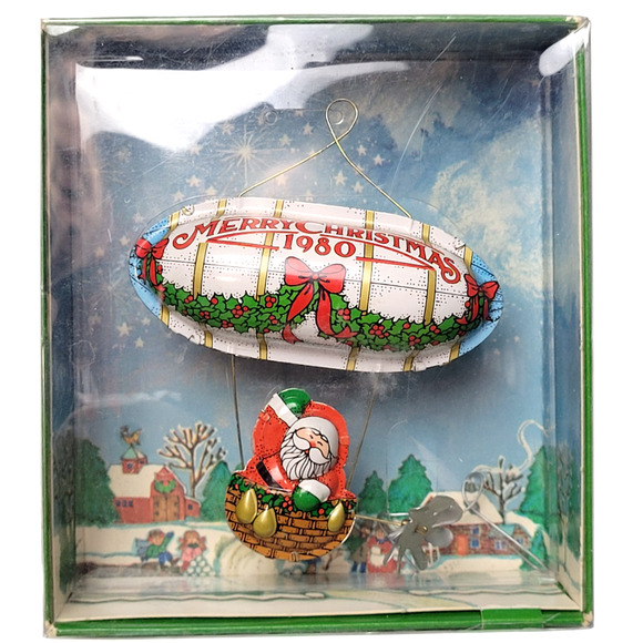 Hallmark Keepsake Ornament Santa's Flight Blimp Tin Metal Vintage 1980 Christmas - Picture 1 of 5